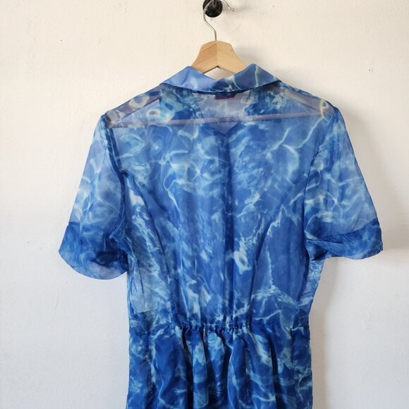 Stella Jean Silk Sheer Maxi Dress Pool Cover Summer Short Sleeve Button Up - Picture 6 of 11